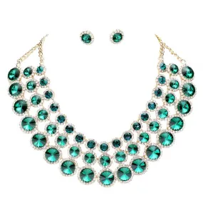 Crystal Pave Trim Round Evening Necklace Earring Set