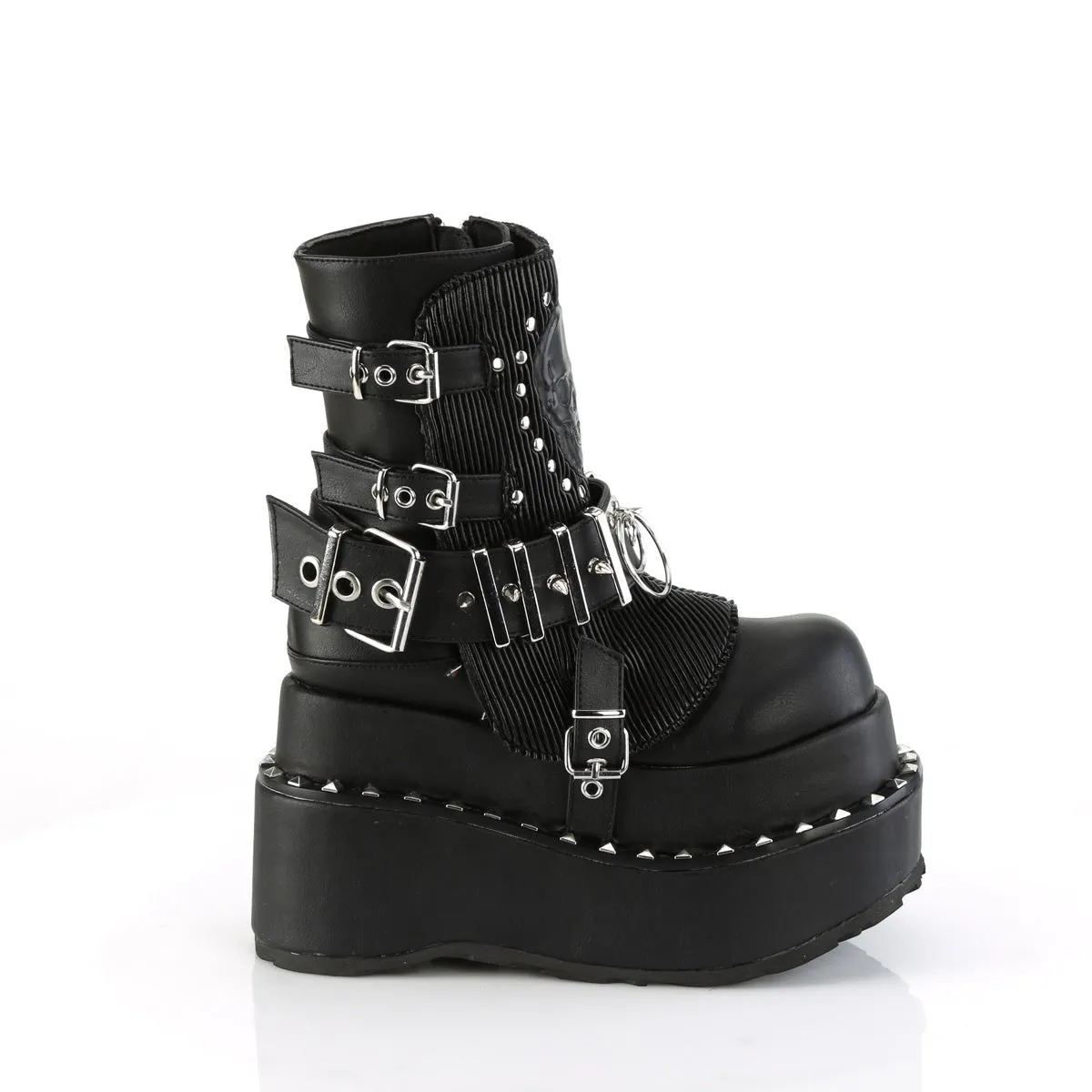 Demonia BEAR-150 | Black Vegan Leather Ankle Boots