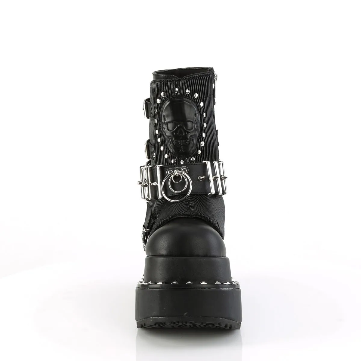 Demonia BEAR-150 | Black Vegan Leather Ankle Boots