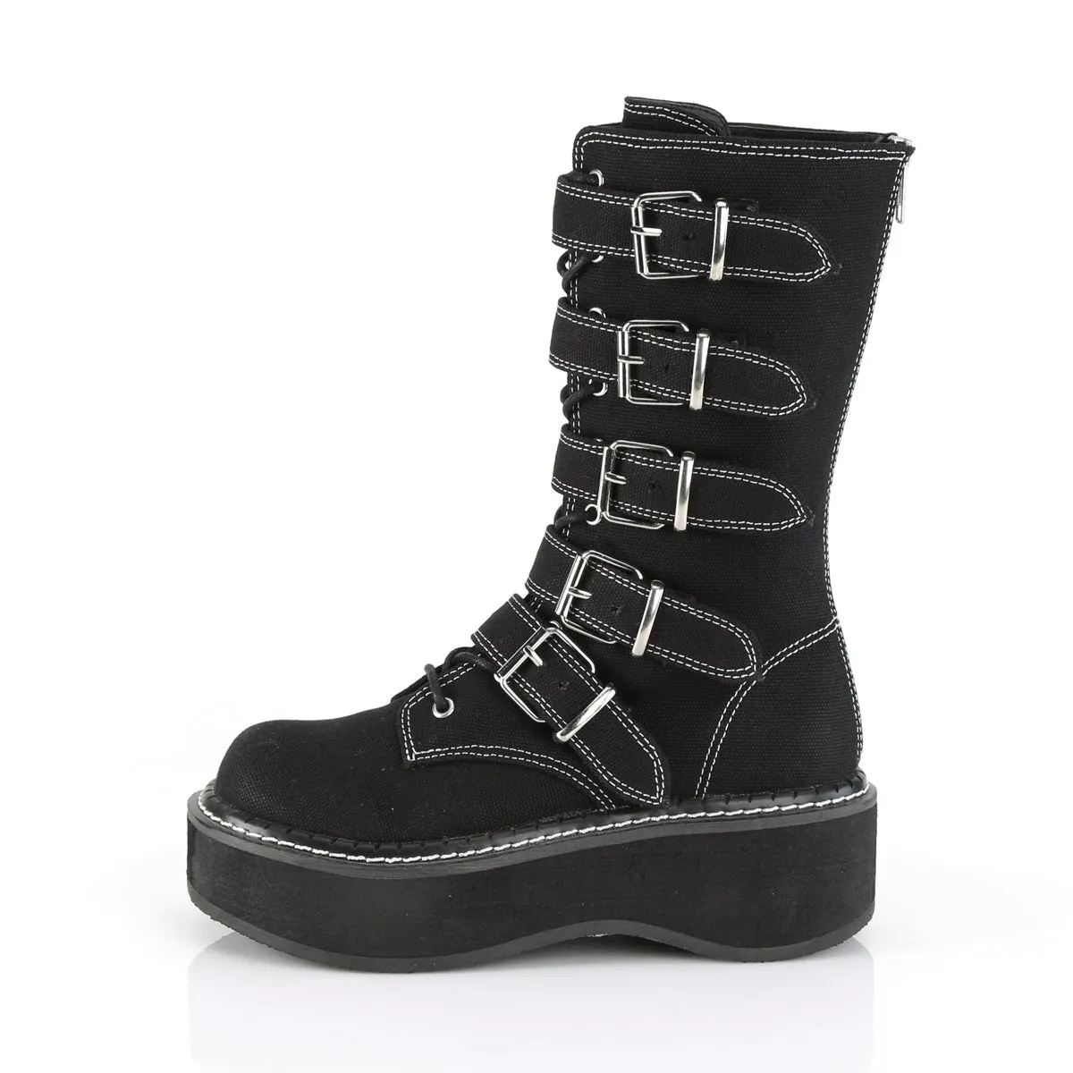 Demonia EMILY-341 | Black Canvas Mid-Calf Boots