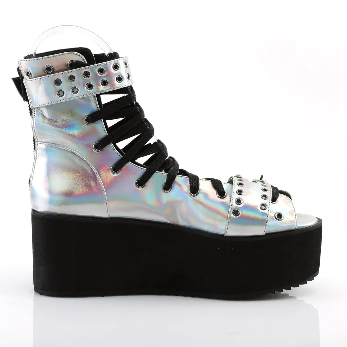 Demonia GRIP-105 | Silver Holographic Vegan Leather Sandals