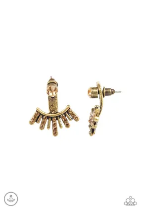 Diva Dynamite Brass Rhinestone Post Earrings - Paparazzi Accessories