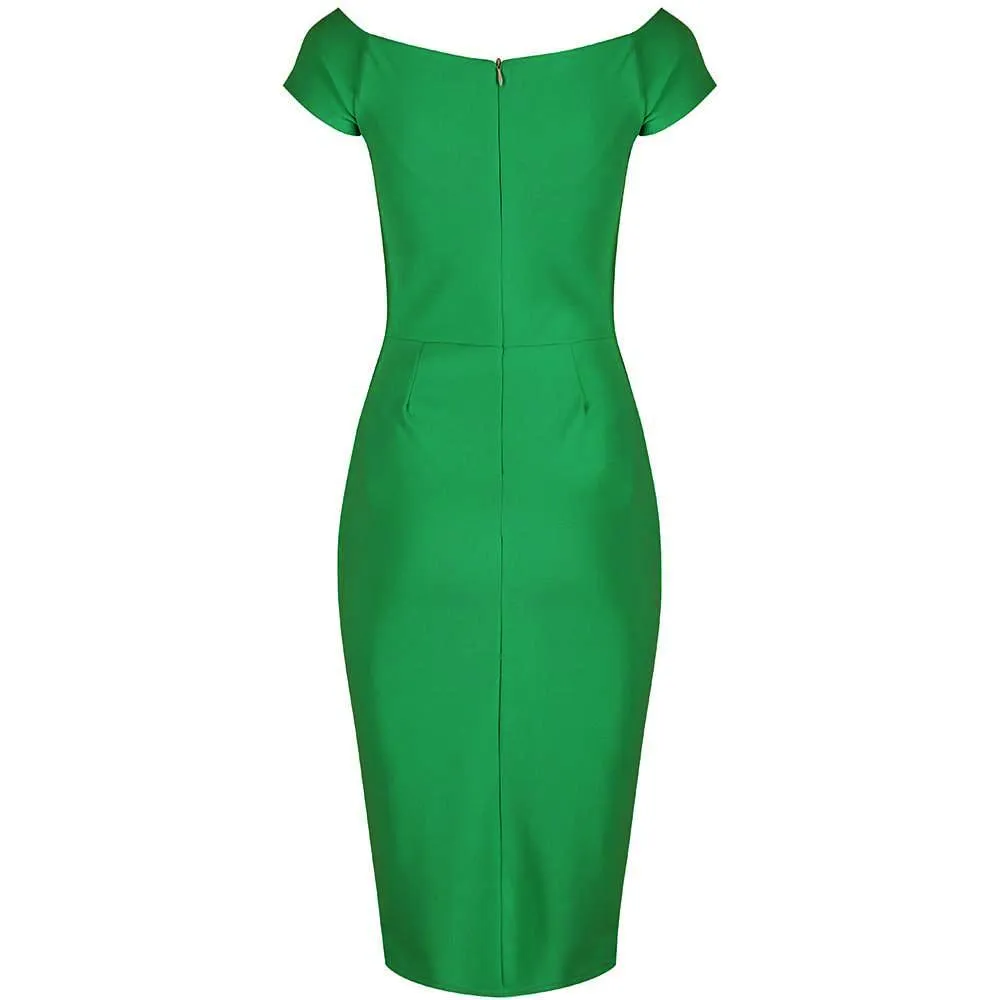 Emerald Green Notch Neck Cap Sleeve Bodycon Pencil Dress