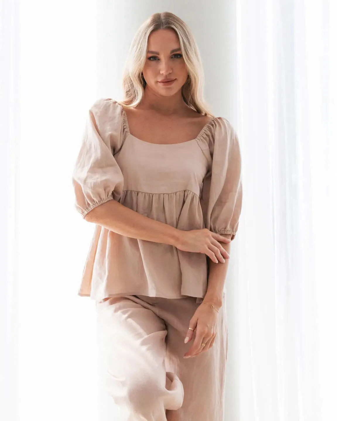 Emilia Linen Top Beige