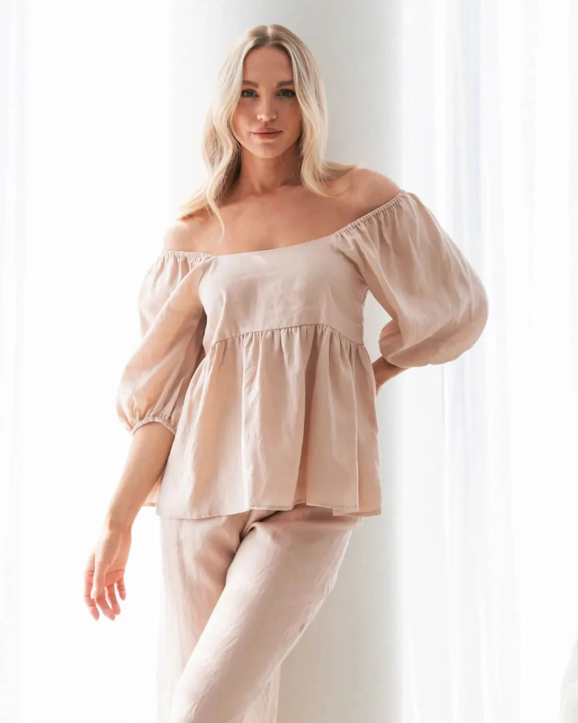 Emilia Linen Top Beige