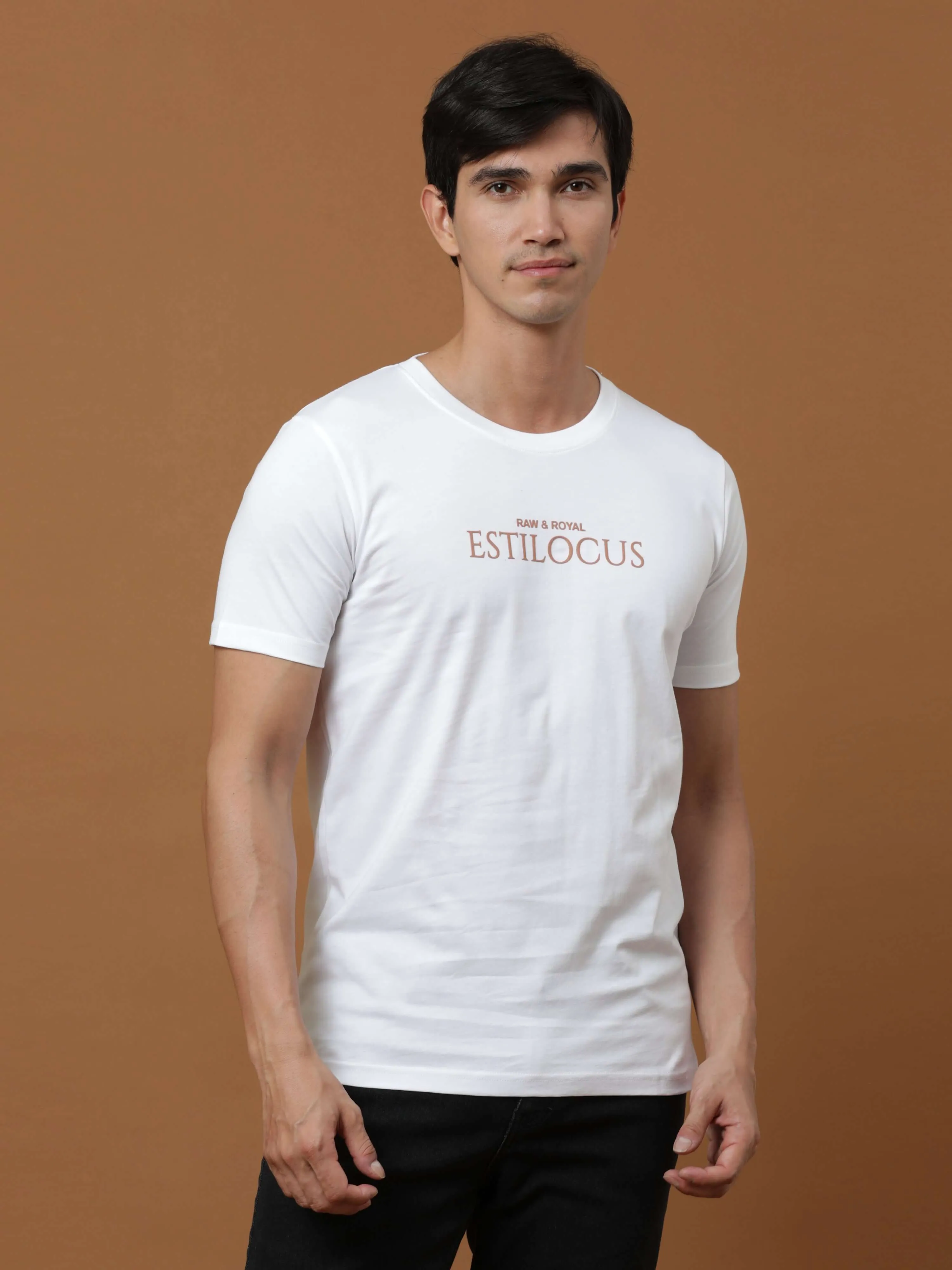 Estilocus White Printed T Shirt