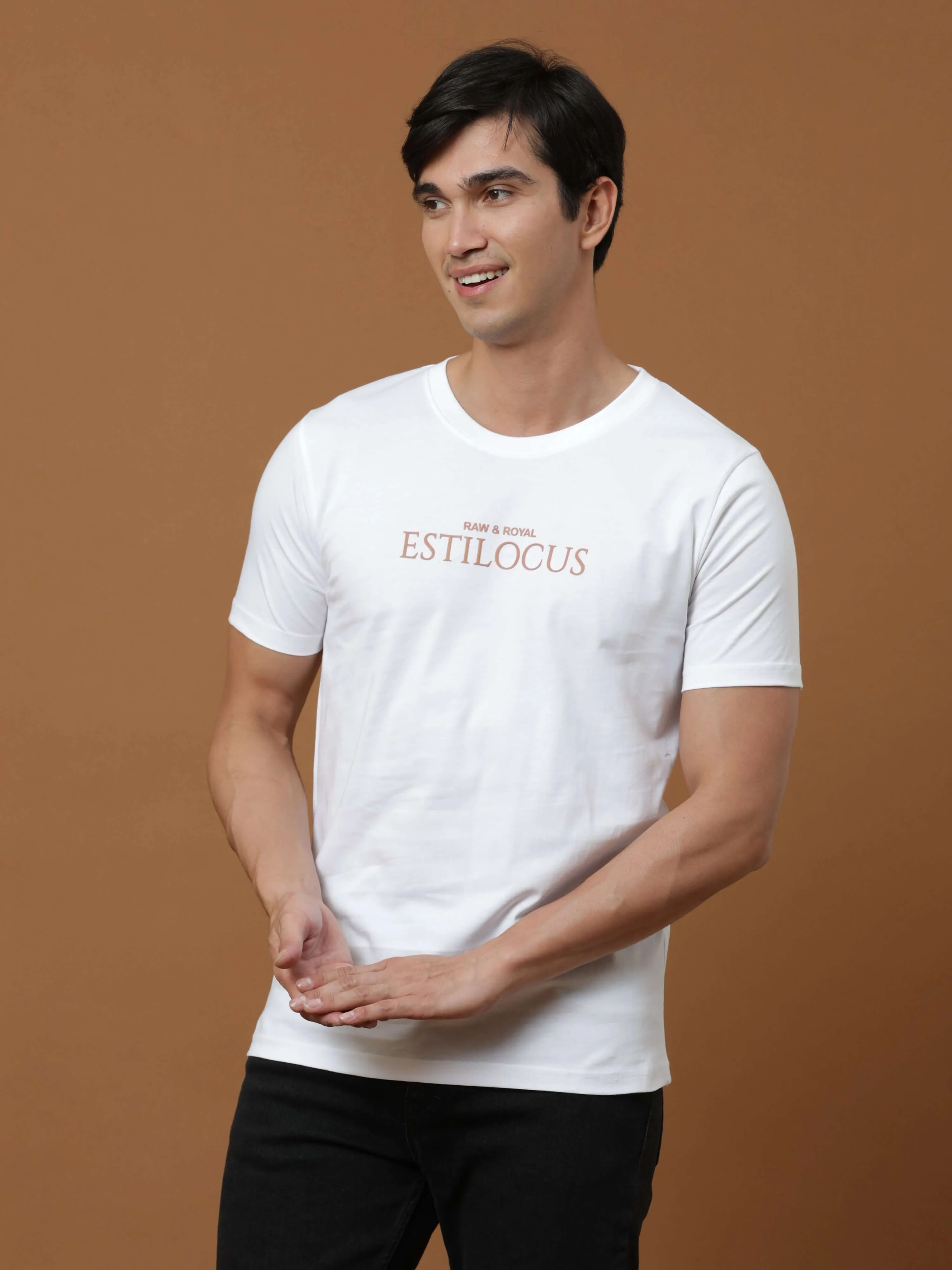 Estilocus White Printed T Shirt