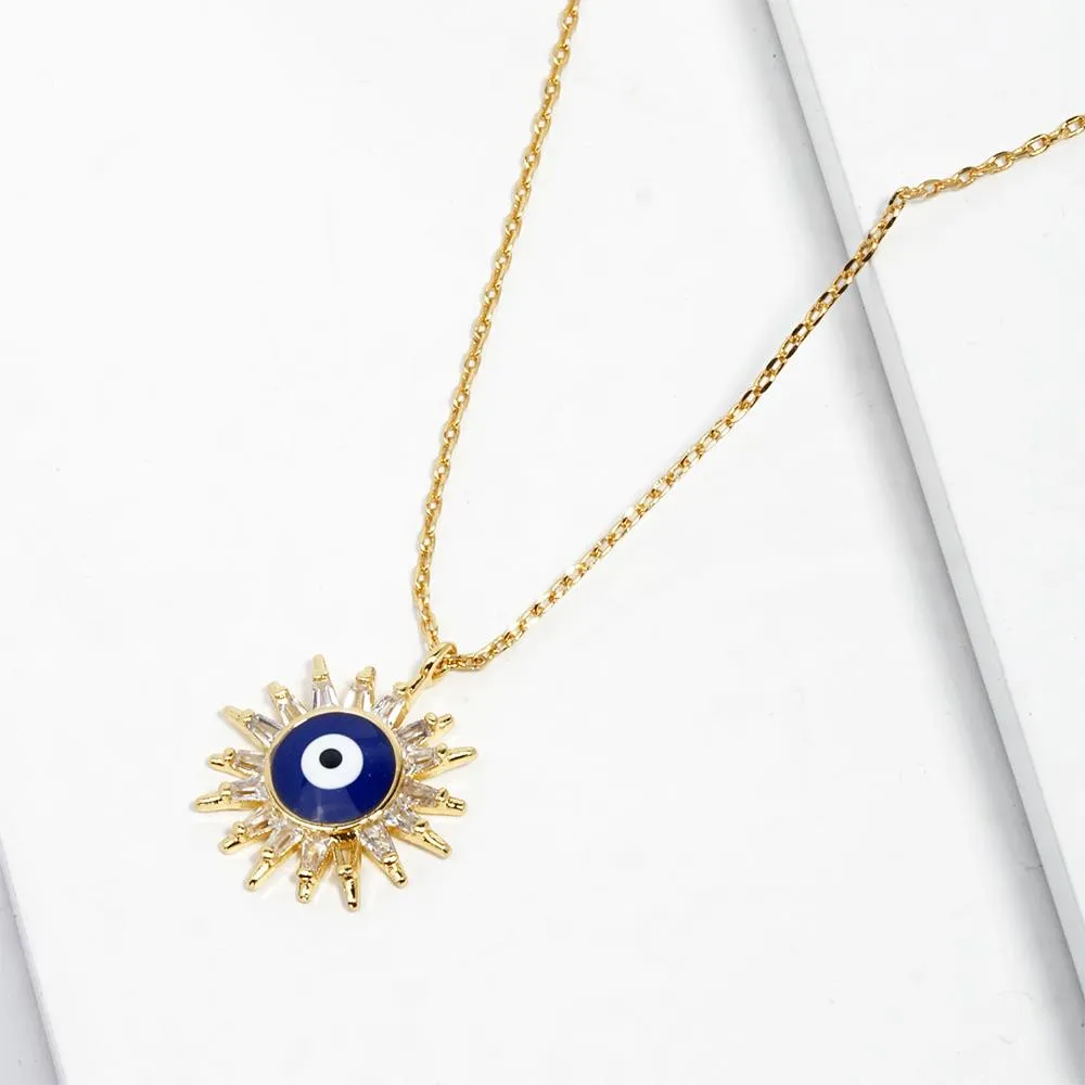 Evil Eye Sun Pendant Necklace - Blue