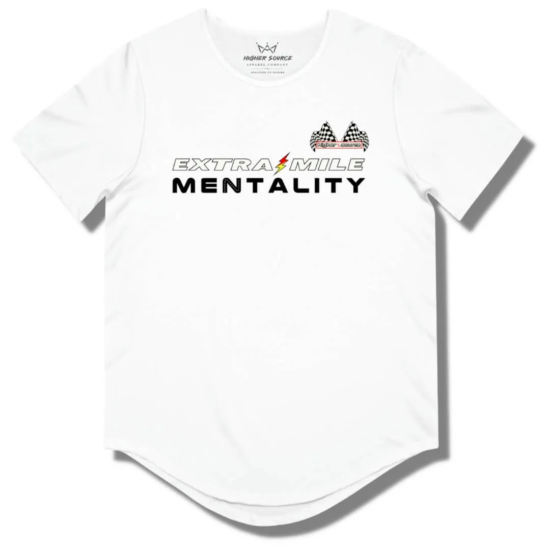 Extra Mile Mentality Curved Hem T Shirt - White - Black / Red