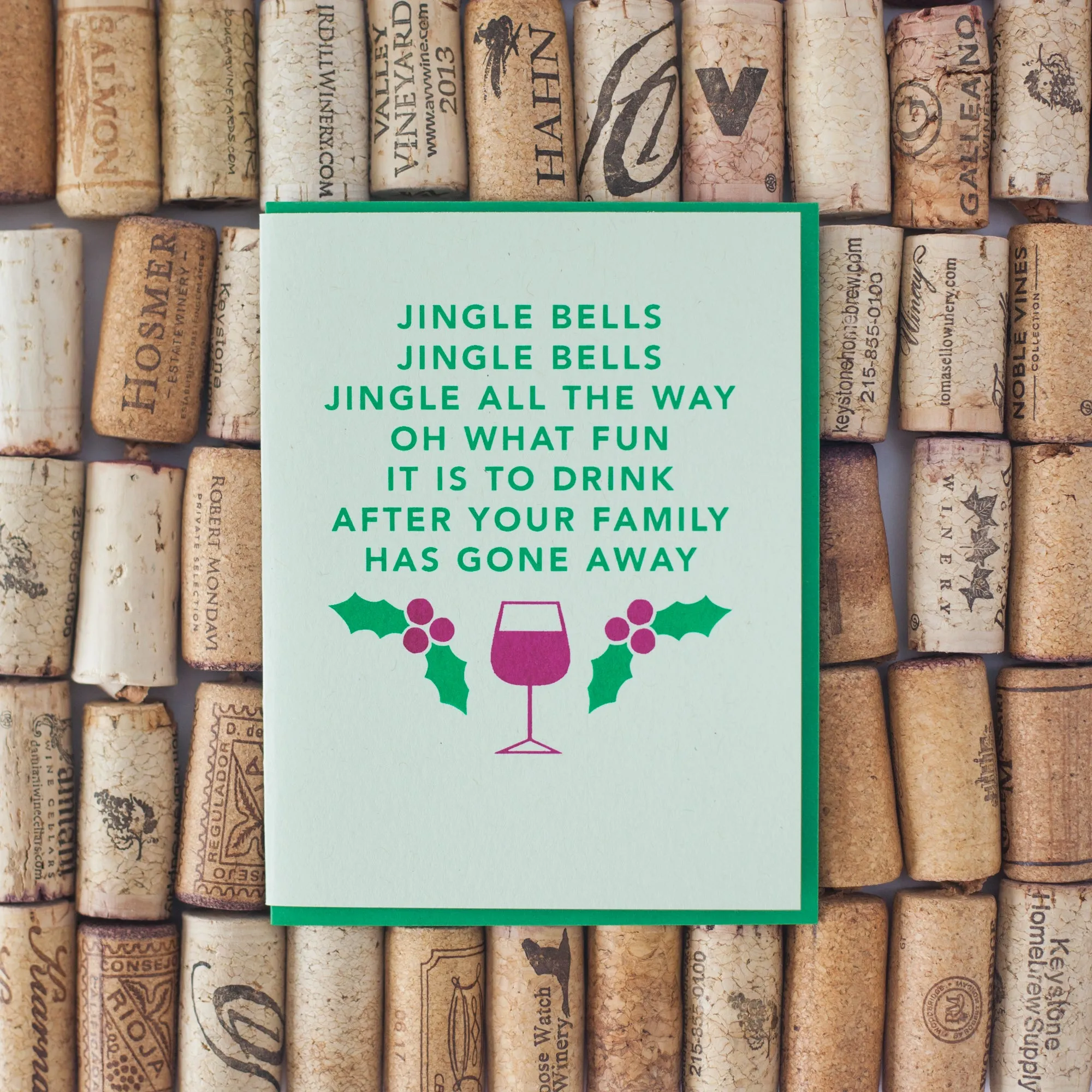 funny Christmas card, jingle bells parody, funny holiday greeting card, card for wine lover