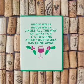 funny Christmas card, jingle bells parody, funny holiday greeting card, card for wine lover