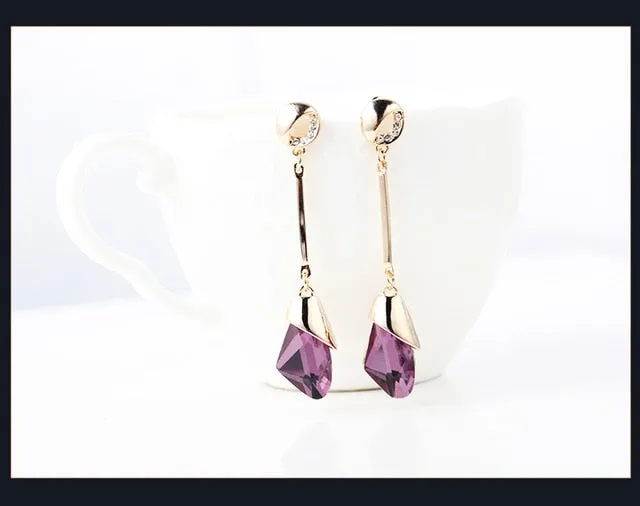 Geometric Crystal Gold Color Water Drop Earrings