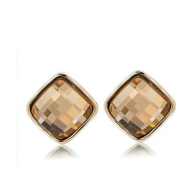 Geometric Crystal Gold Color Water Drop Earrings