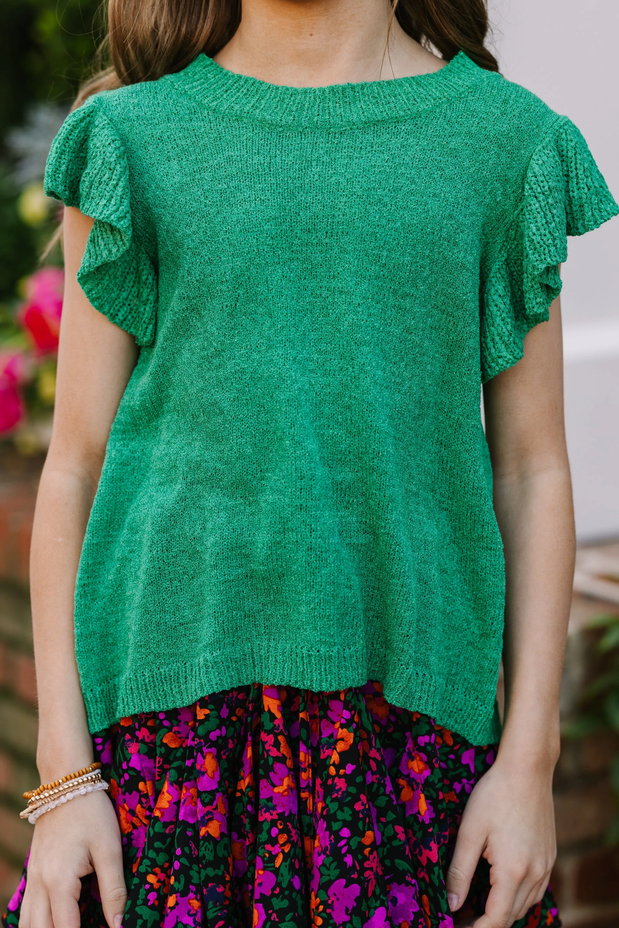 Girls: Certain Joy Emerald Green Knit Top