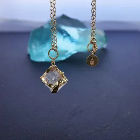 Gold-on-the-Rocks - Aquamarine Beryl Cube Necklace