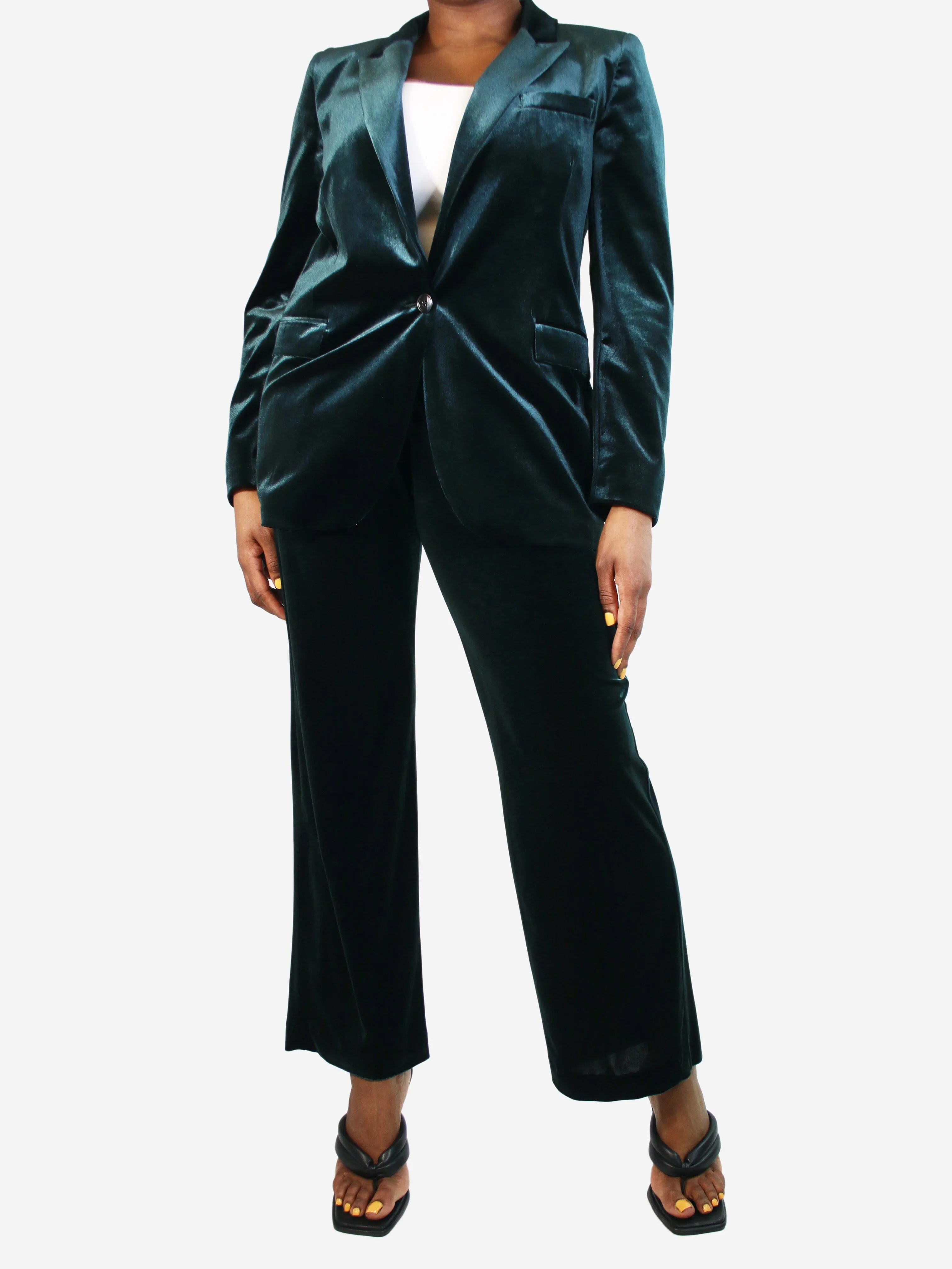 Green velvet blazer and trousers set - size UK 12