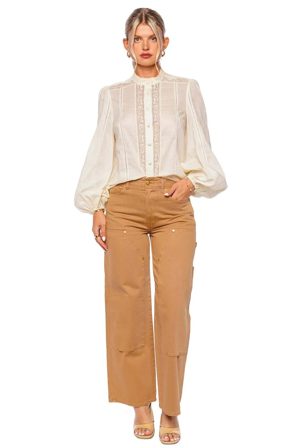 Halliday Lace Trim Cream Shirt