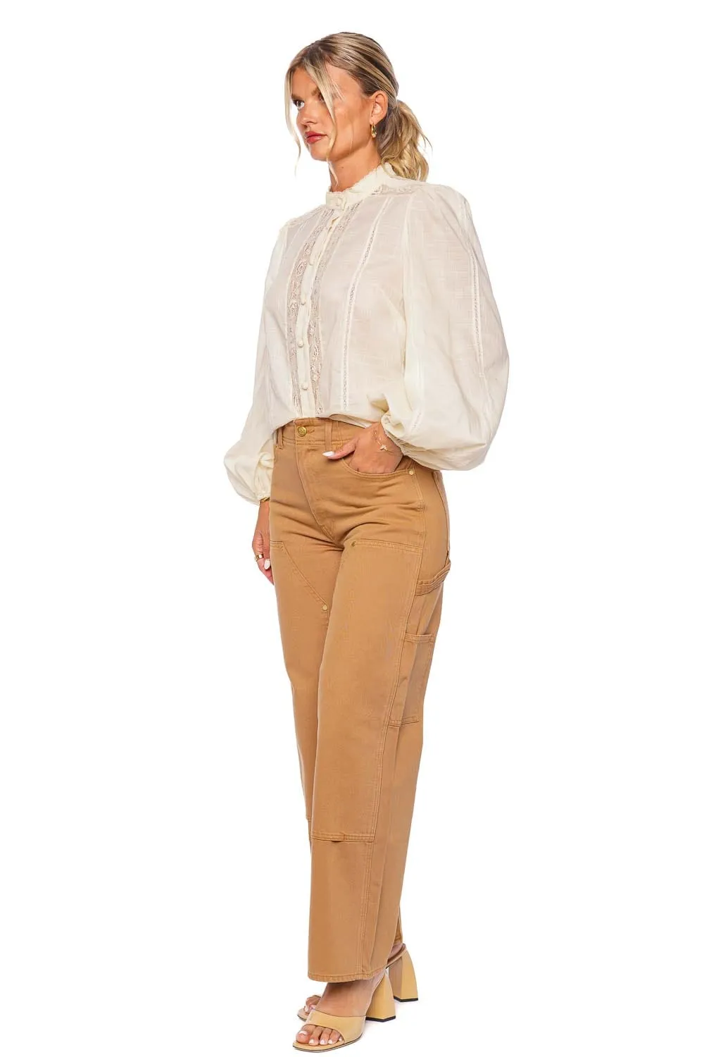 Halliday Lace Trim Cream Shirt