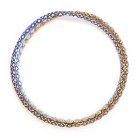 Harlequin Pattern Necklace with Blue & Bronze