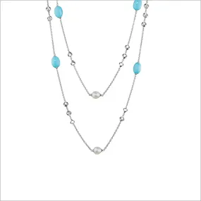 Icona Turquoise & Pearl 42 Necklace in Sterling Silver