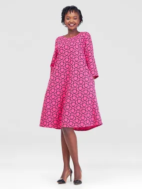 Imara 3/4 Sleeve Tent Dress - Pink Duku Print