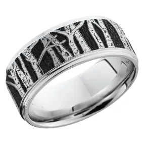 Lashbrook 9MM Cobalt Chrome Men Wedding Band with Carved Aspen Pattern