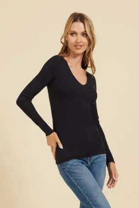 Majestic Soft Touch Long Sleeve Merrow Edge V-Neck in Marine