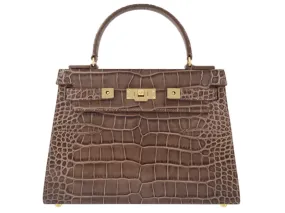 Maya Large Orinoco 'Croc' Print Calf Leather Handbag - Taupe