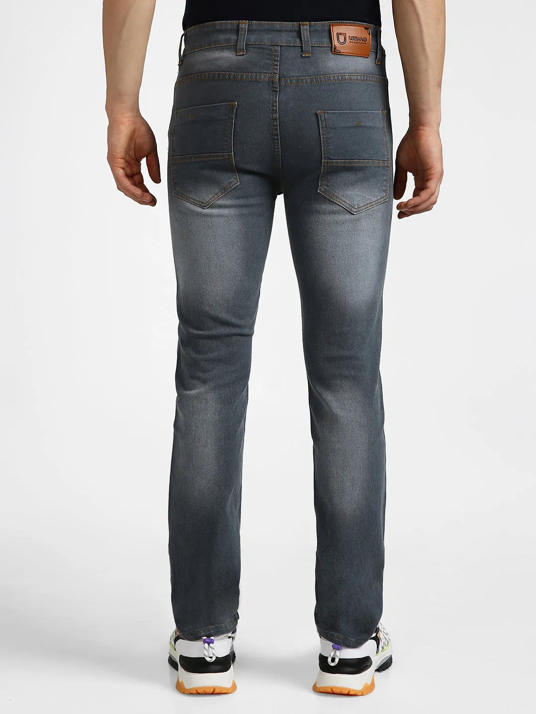 Men Grey Regular Fit Washed Jeans Stretchable