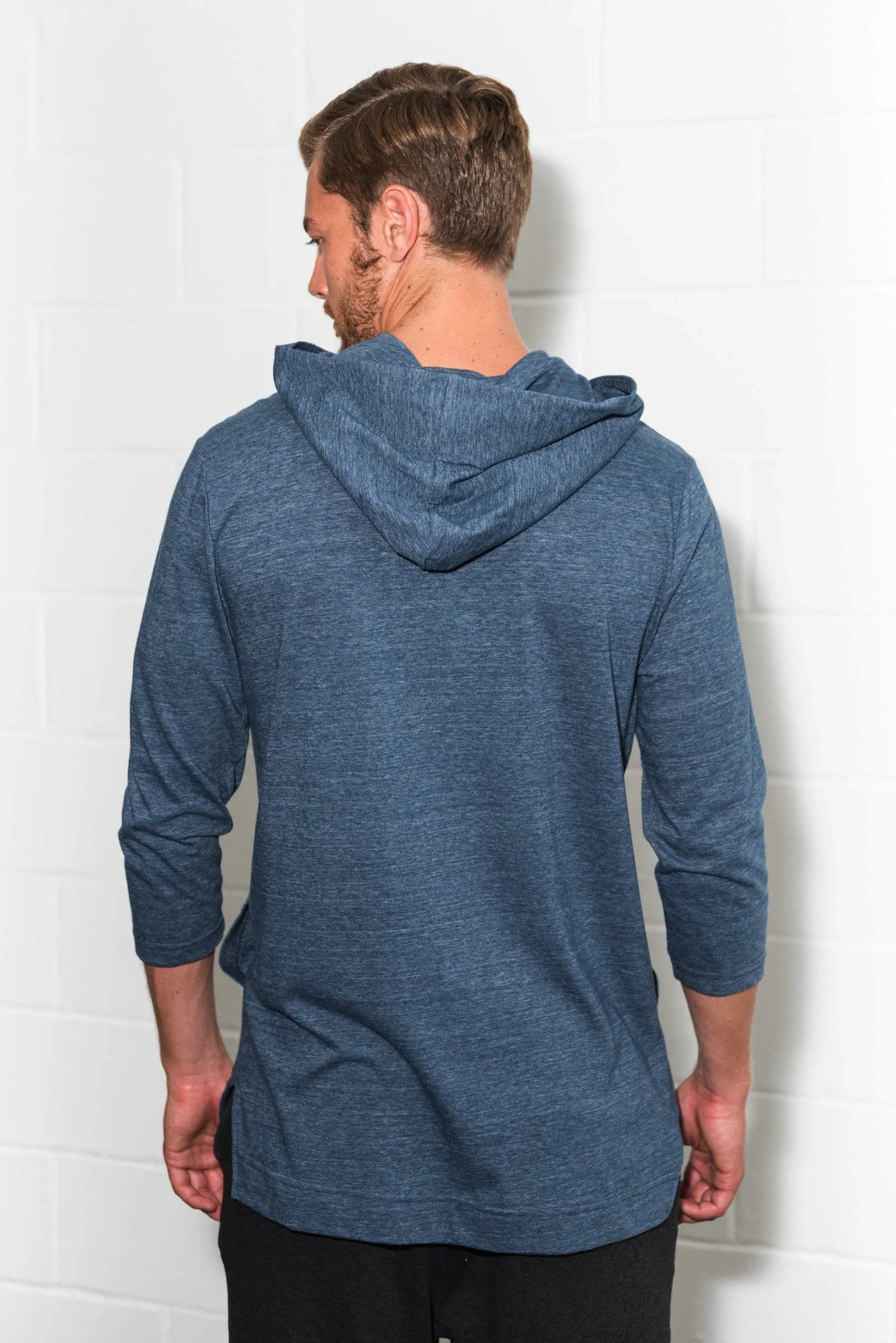 Men's 3/4 Sleeve Cowl Neck Visor Hoodie