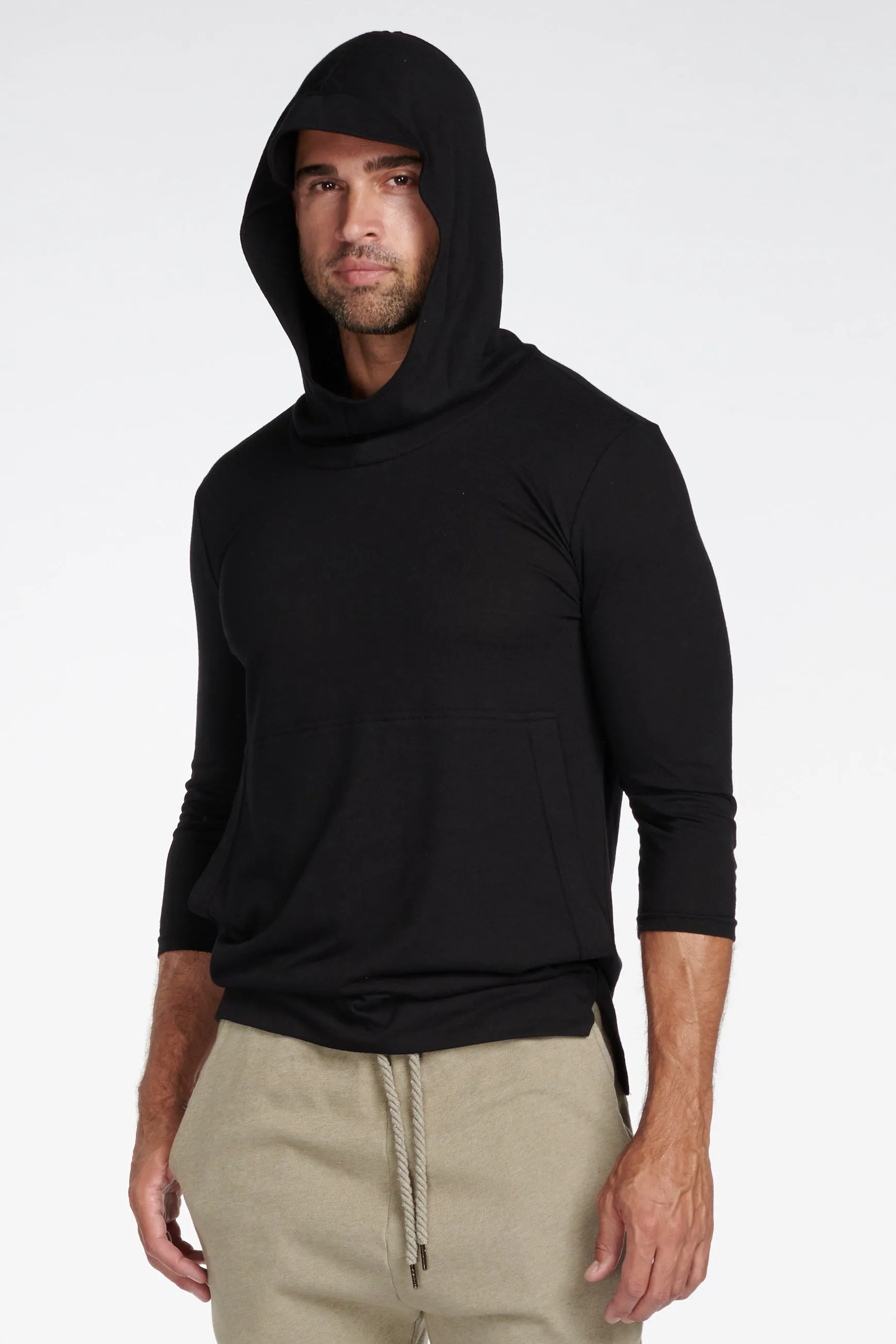 Men's 3/4 Sleeve Cowl Neck Visor Hoodie