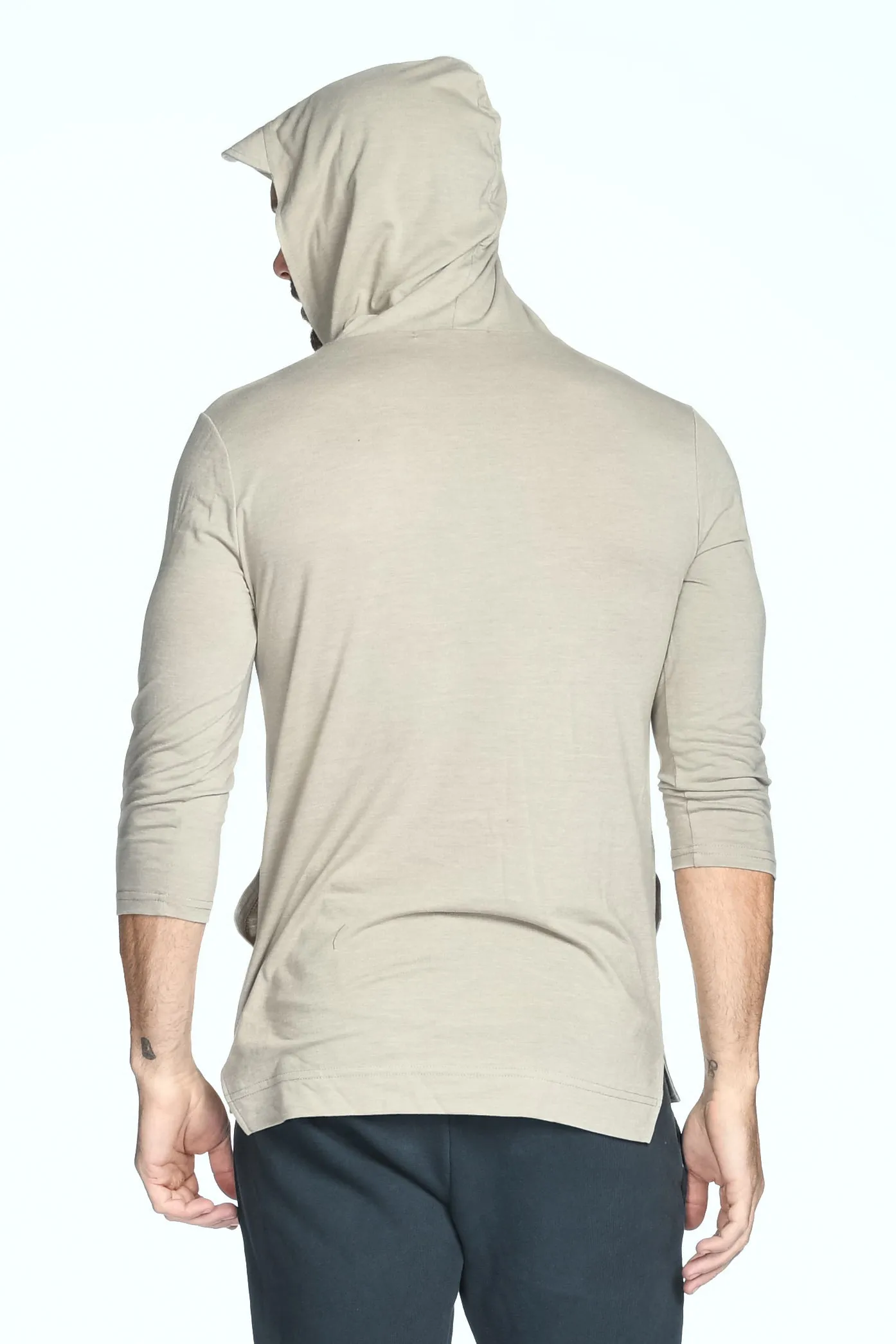 Men's 3/4 Sleeve Cowl Neck Visor Hoodie