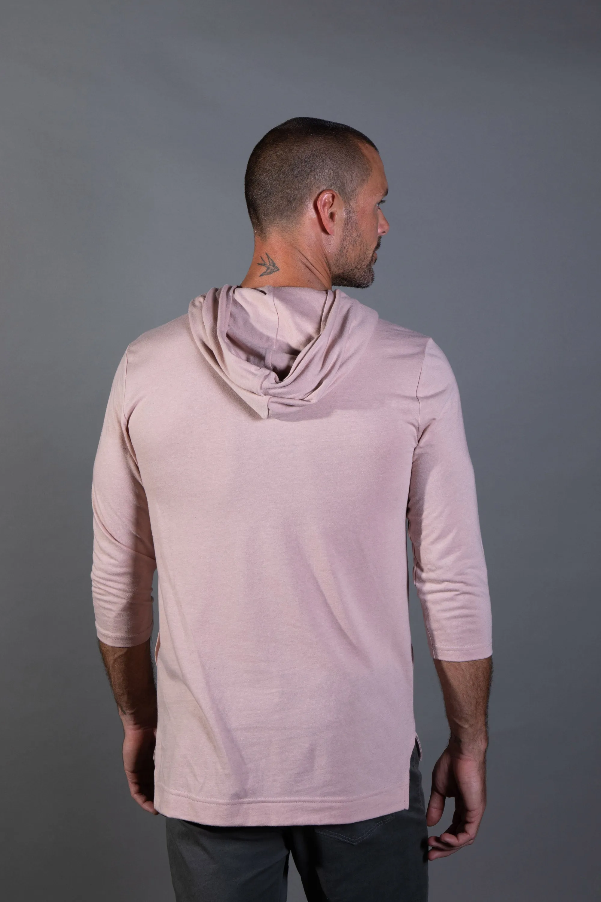 Men's 3/4 Sleeve Cowl Neck Visor Hoodie