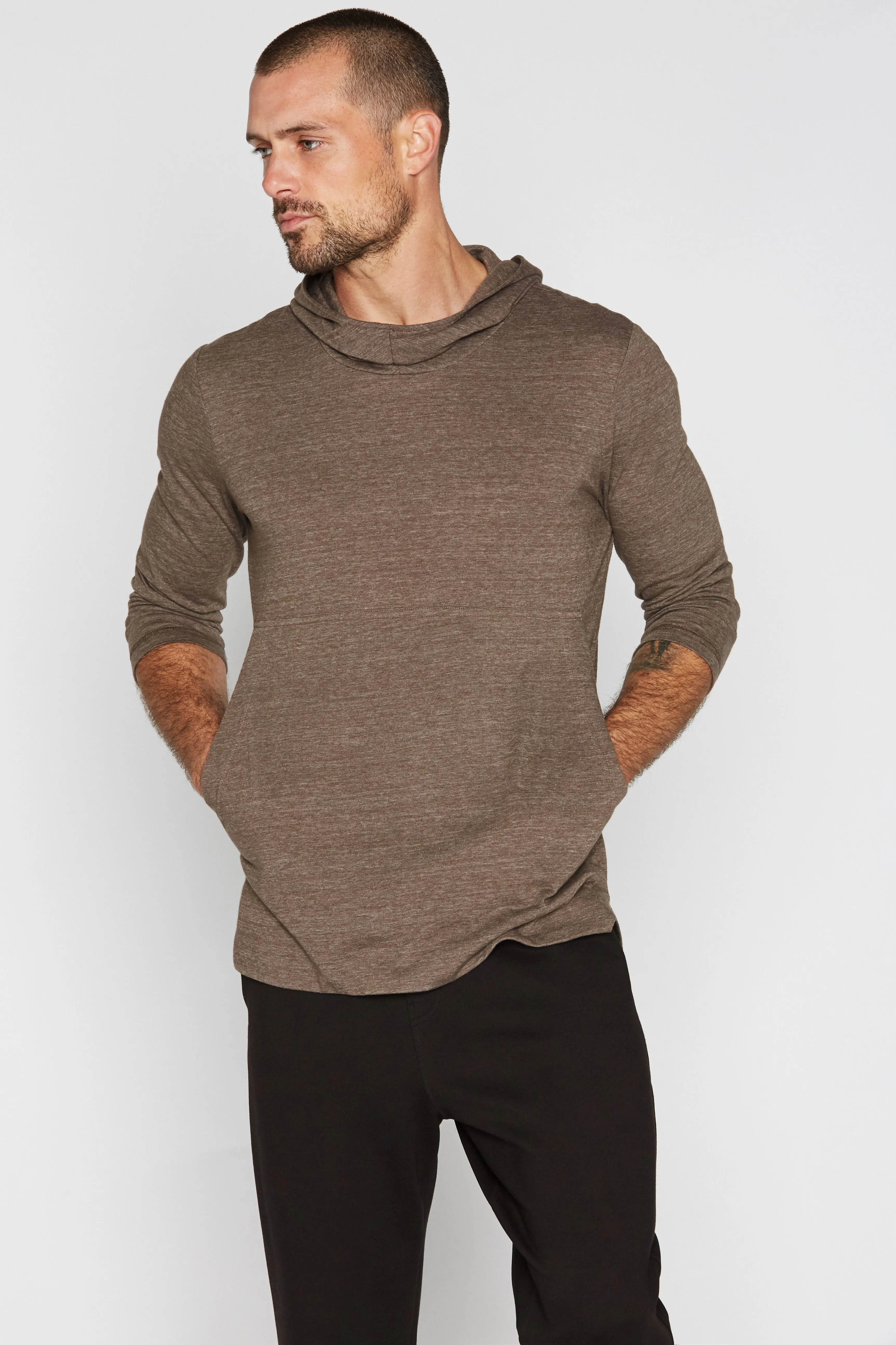 Men's 3/4 Sleeve Cowl Neck Visor Hoodie