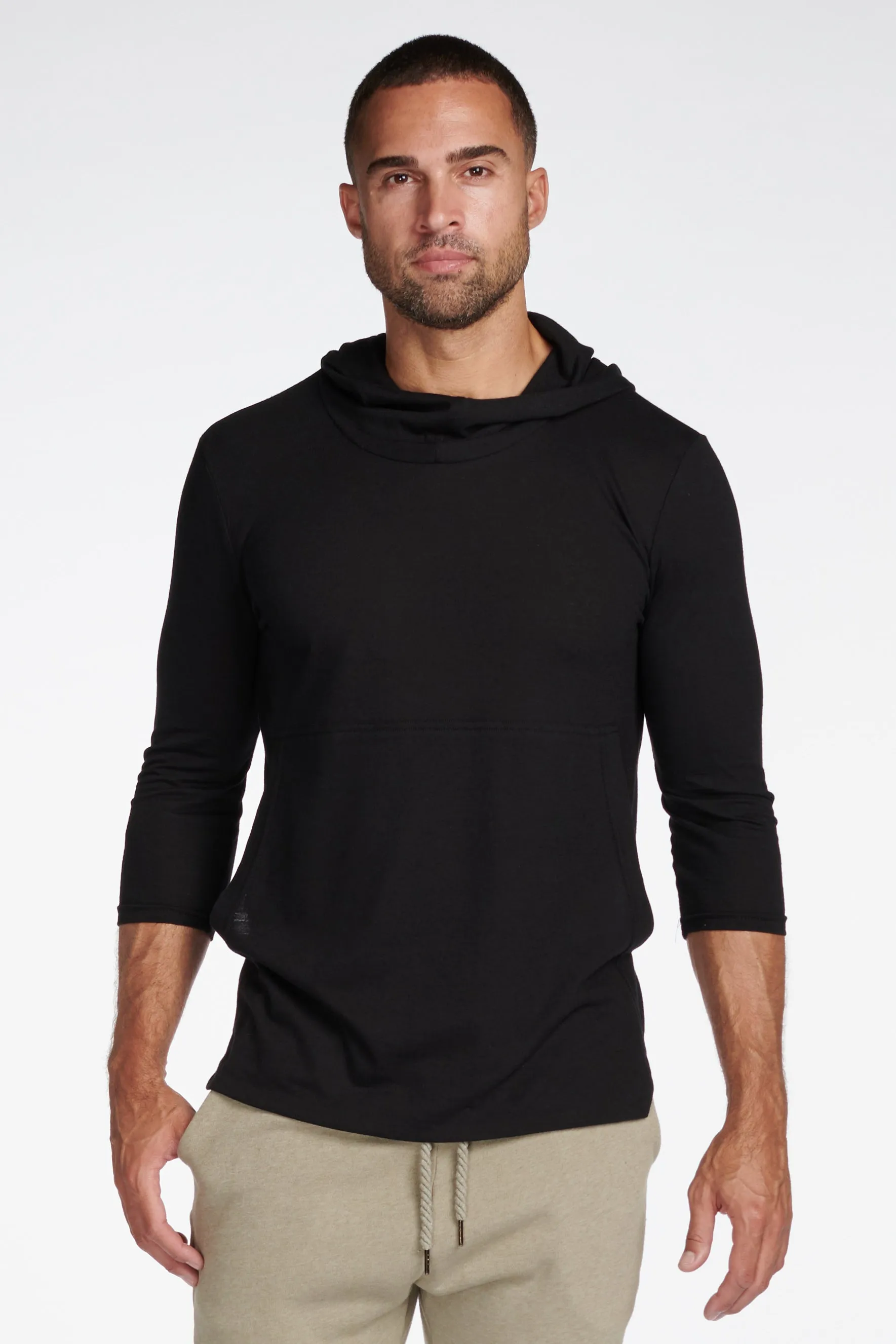 Men's 3/4 Sleeve Cowl Neck Visor Hoodie