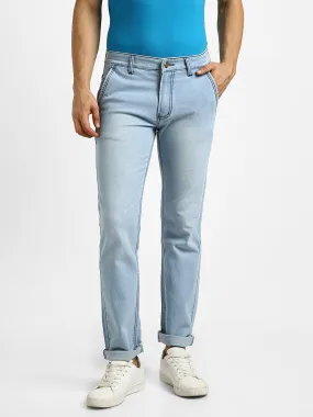 Men's Ice Blue Regular Fit Washed Jeans Stretchable