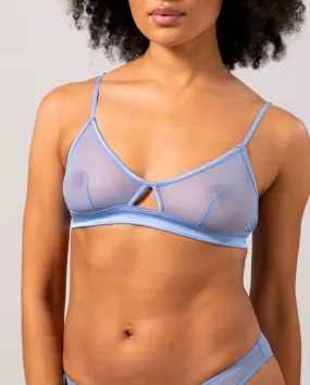 Mesh Cut-Out Triangle Bralette Light Blue