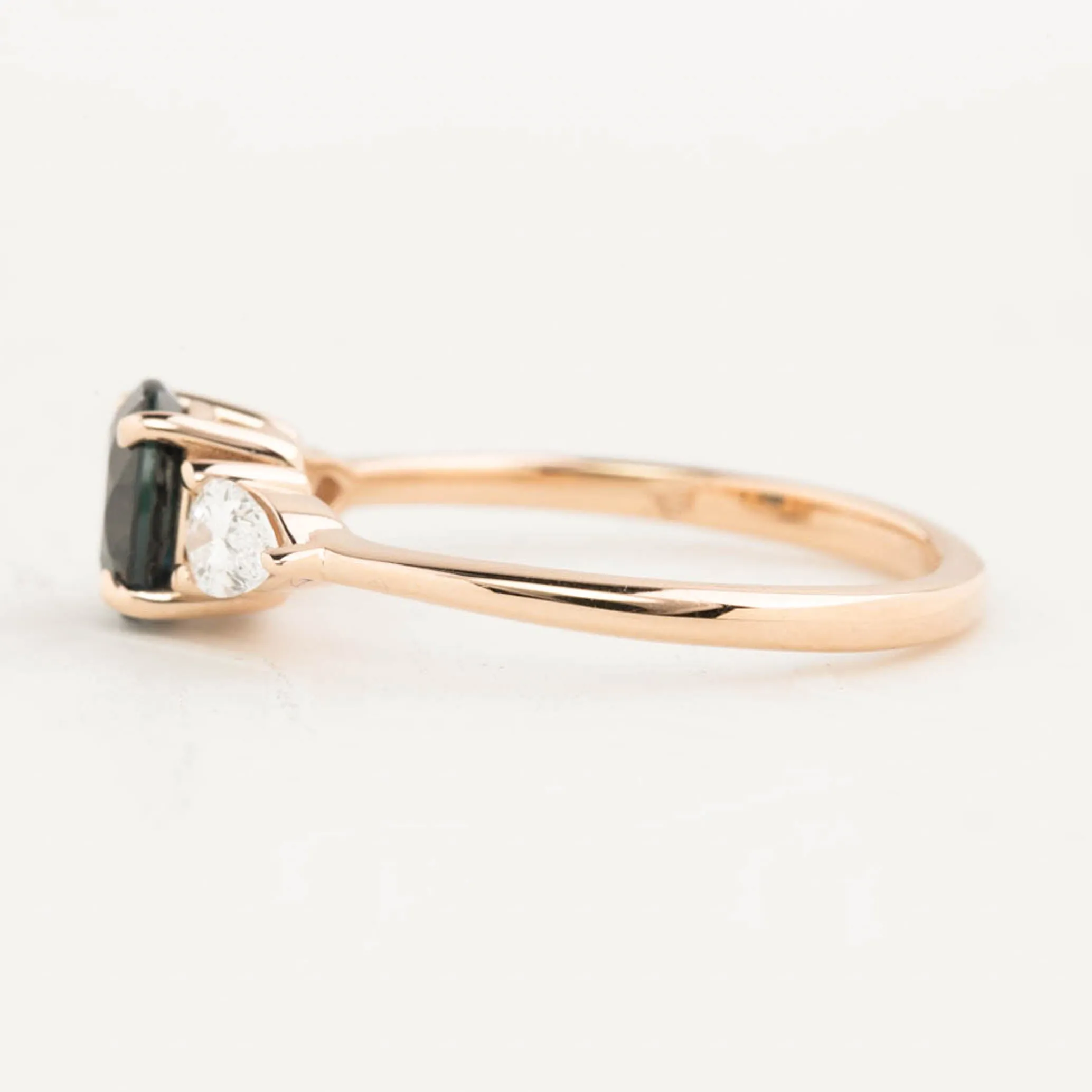 Olivia Grand Ring 1.37ct Deep Teal Blue Round Queensland Sapphire, 14K Rose Gold (One of a kind)