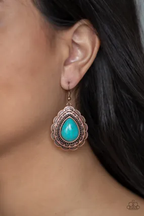 Paparazzi Mountain Mover Copper with Blue Stone Earring