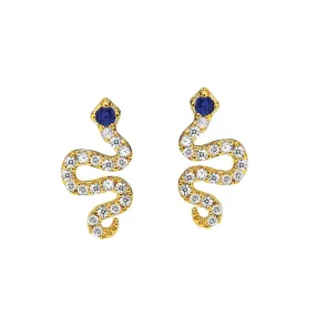 Pave CZ Snake Studs With Blue Montana Eyes