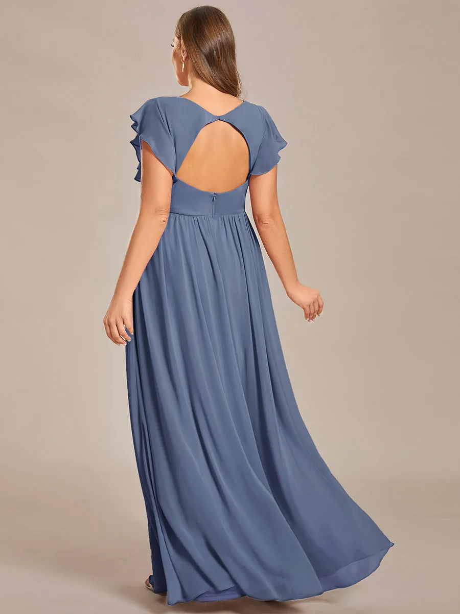 Plus Size Chiffon Pleated A-Line Back Cutout Bridesmaid Dress