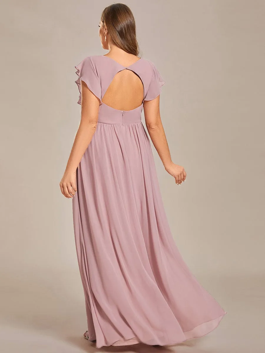 Plus Size Chiffon Pleated A-Line Back Cutout Bridesmaid Dress