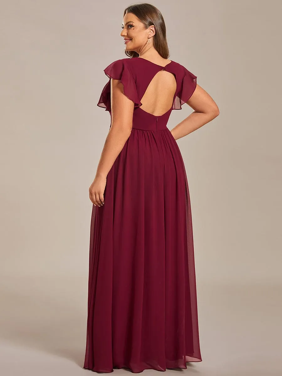 Plus Size Chiffon Pleated A-Line Back Cutout Bridesmaid Dress