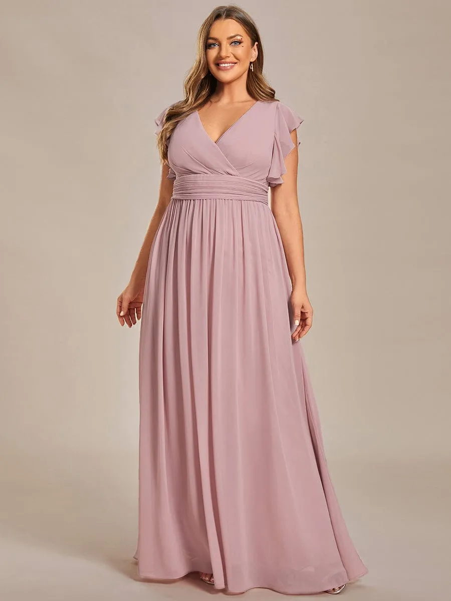 Plus Size Chiffon Pleated A-Line Back Cutout Bridesmaid Dress