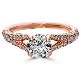 Point of Love Round Brilliant 1 Carat Diamond Split Shank 18K Rose Gold Engagement Ring