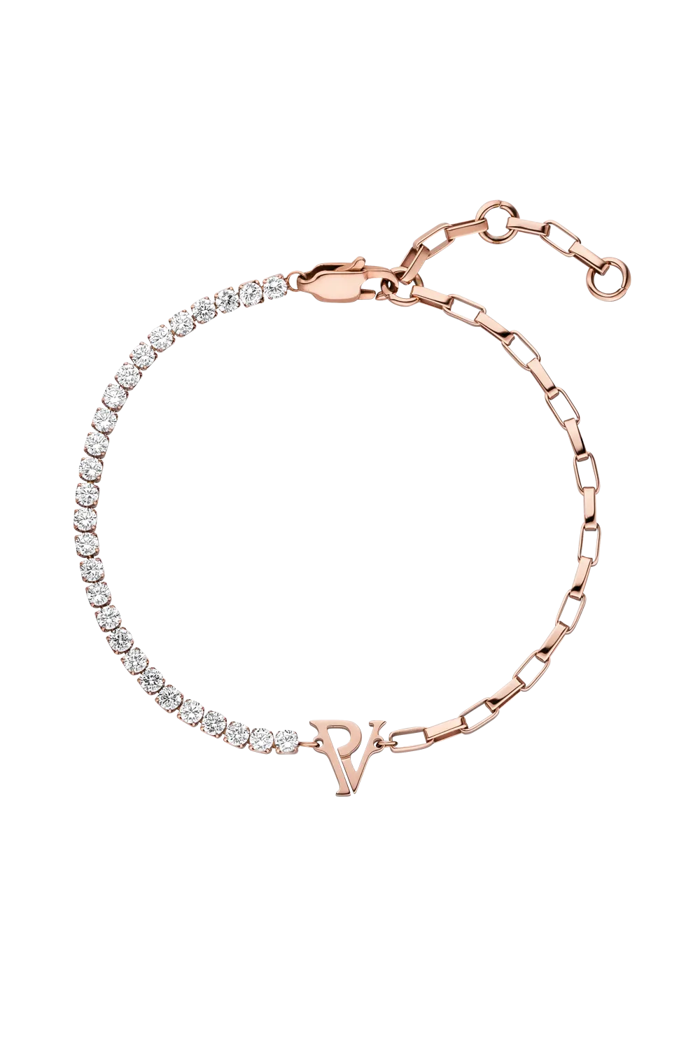 PV Tennis & Chain Bracelet 14K Rose Gold Plated