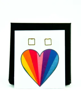 Rainbow Heart LGBTQ  Rainbow Pride Square Stud Earrings Gift