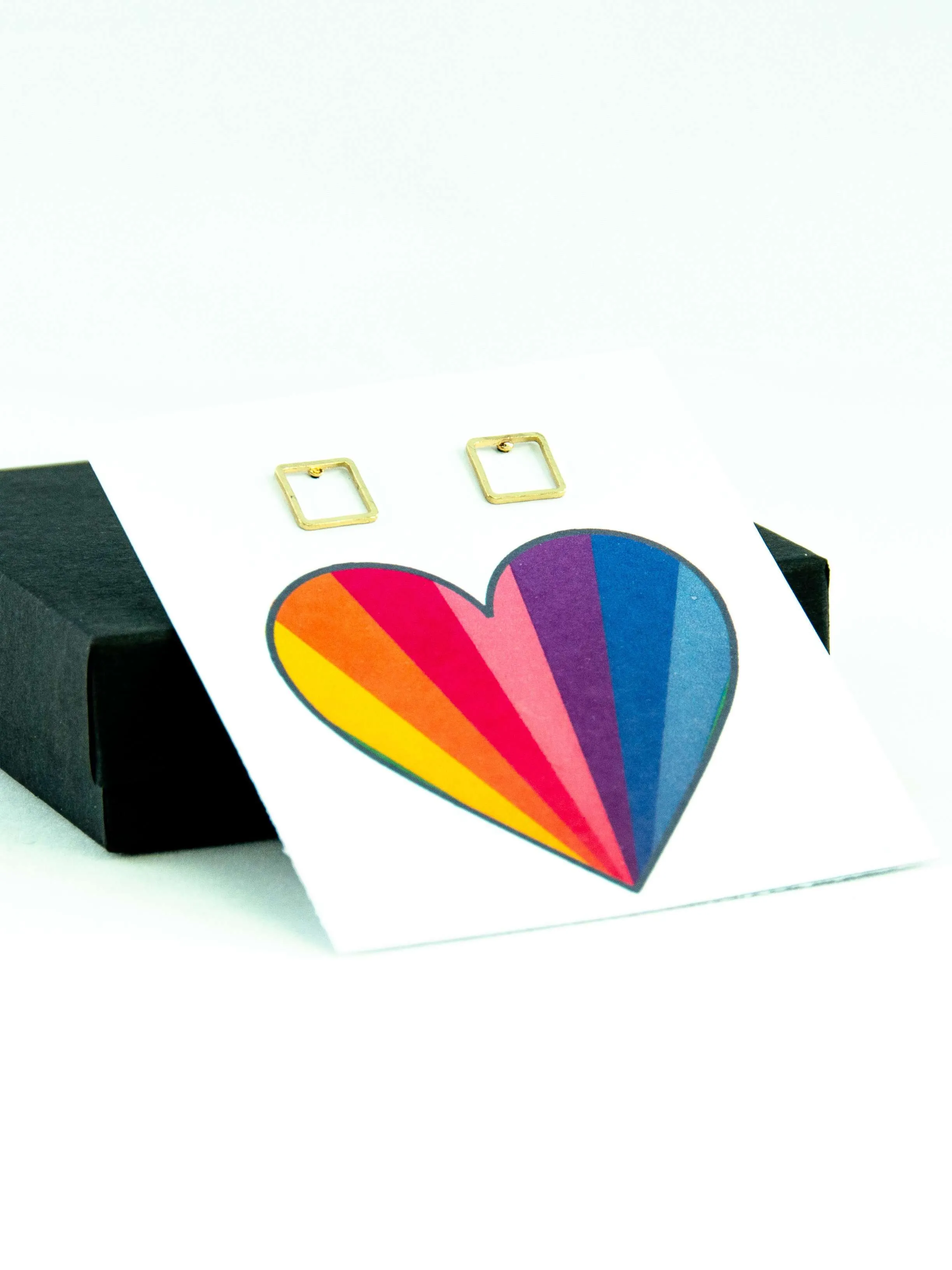 Rainbow Heart LGBTQ  Rainbow Pride Square Stud Earrings Gift