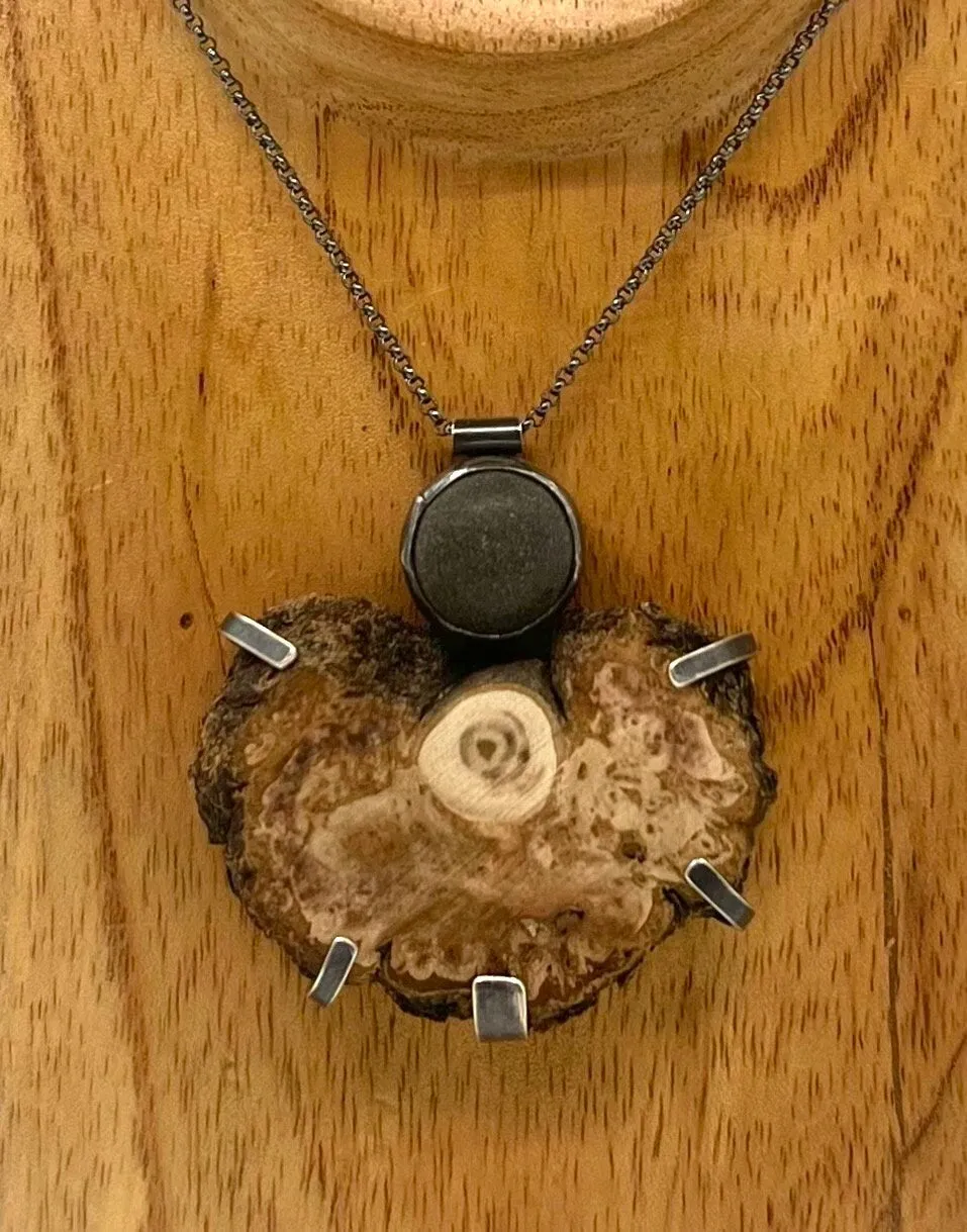 Rock and Burl Wood necklace