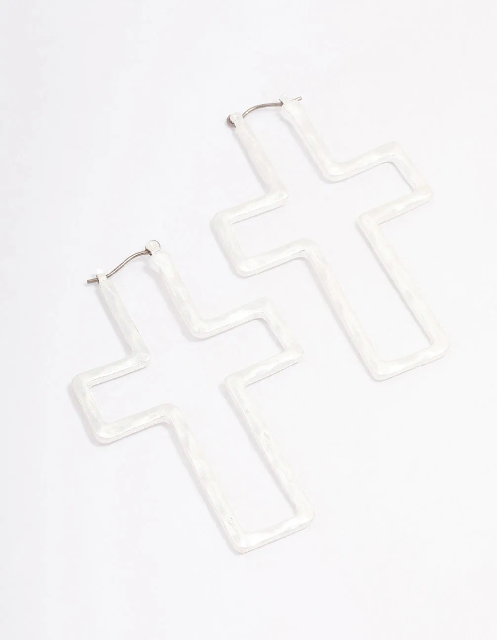 Silver Cross Outline Hoop Earrings